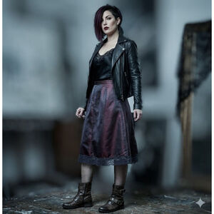 Vintage Satin A-Line Skirt with Lace Hem – Deep Plum Midi Skirt